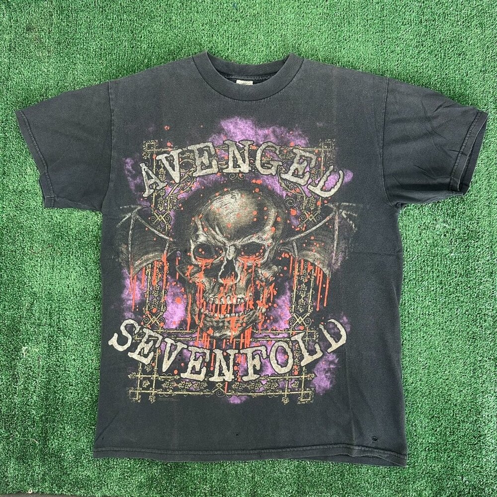 Vintage Y2K Avenged Sevenfold Bloody Skull T-Shirt A7X Metal Punk Gothic Black M